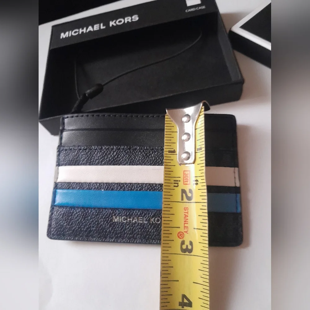 New Michael Kors Men's Card Case In Multi Blue ColorBlock NWT In Gift Box